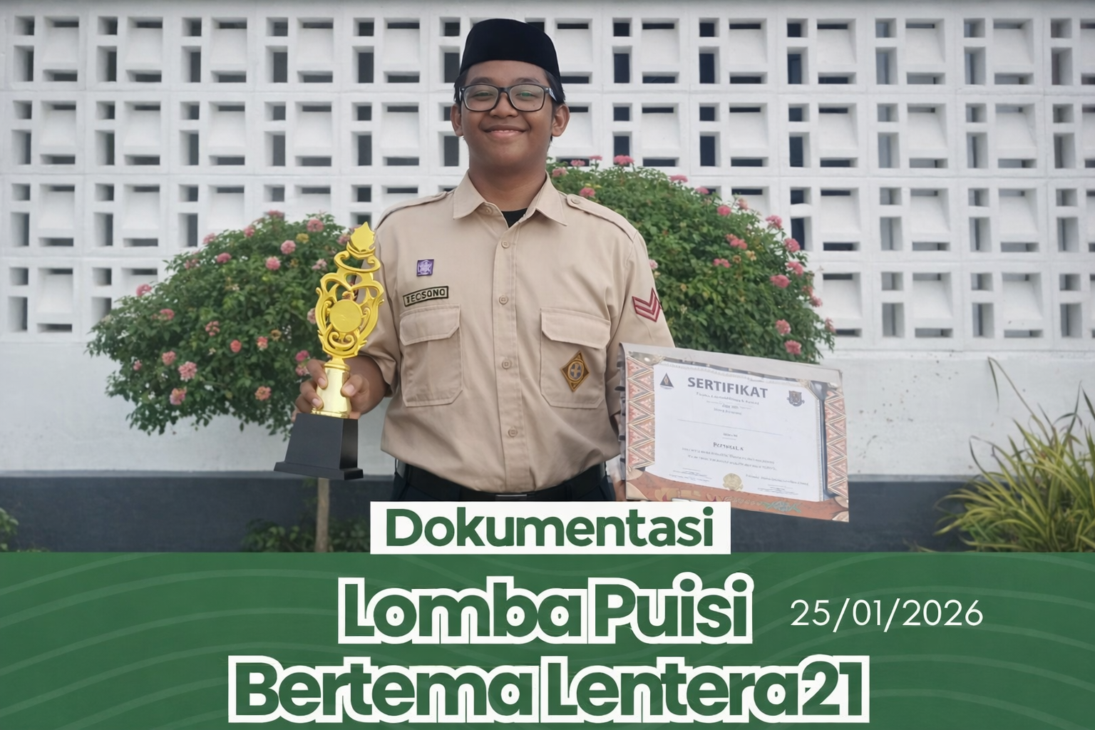 Tiga Santri MTs Al-Muraad Ikuti Lomba Baca Puisi “Lentera 21”, Rasikh Muzakki Saadjad Raih Juara 2